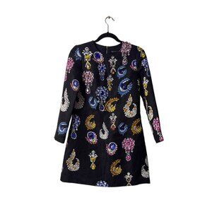 Embroidered Black Long-Sleeve Dress With Floral & Geometric Pattern By Moonaa Li